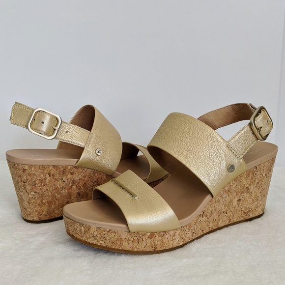 UGG Shoes - UGG Metallic Leather Platform Wedge Sandal 9.5 🆕